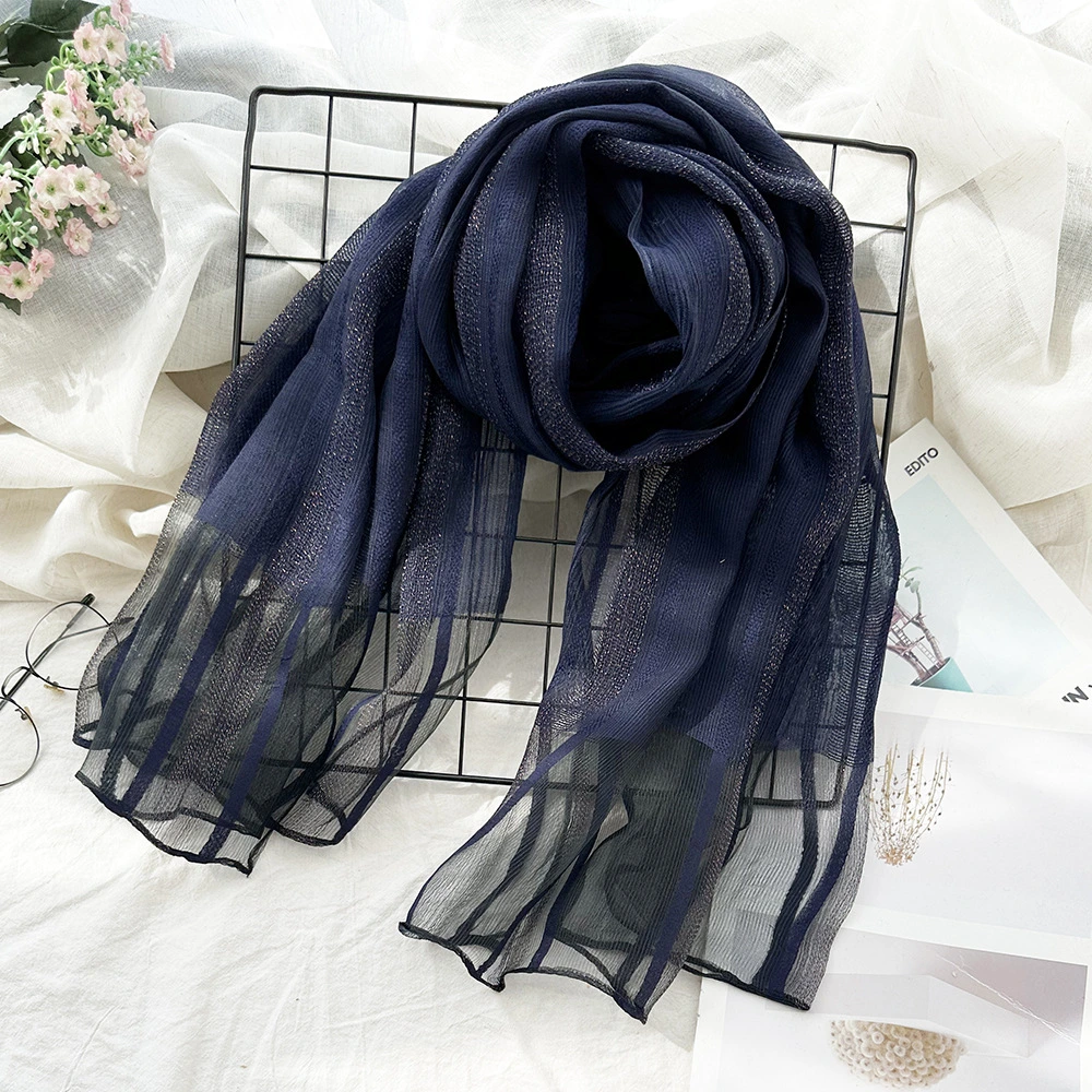 New Korean Pure Silk Acrylic Fiber Hijab Women′s Long Scarf Fashion Autumn Sunscreen Shawl and Scarves