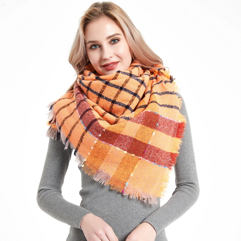 Square or Long Classic Thick Women Checked Plaid Scarf