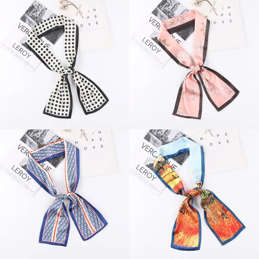 14X145cm Fashion Luxury Silk Satin Scarf Silk Hair Ribbon Hairband Bag Band