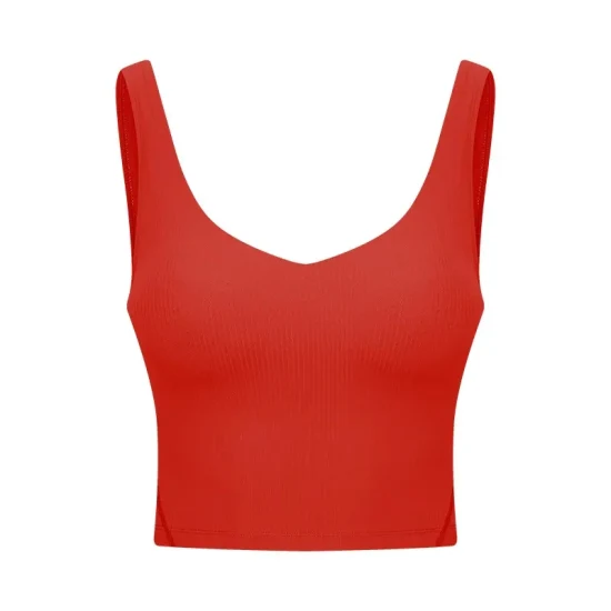 Venta al por mayor de ropa Chaleco corto acanalado para mujeres Camisetas sin mangas acolchadas extraíbles para yoga Sin mangas Entrenamiento físico Deportes Correr Sujetadores deportivos